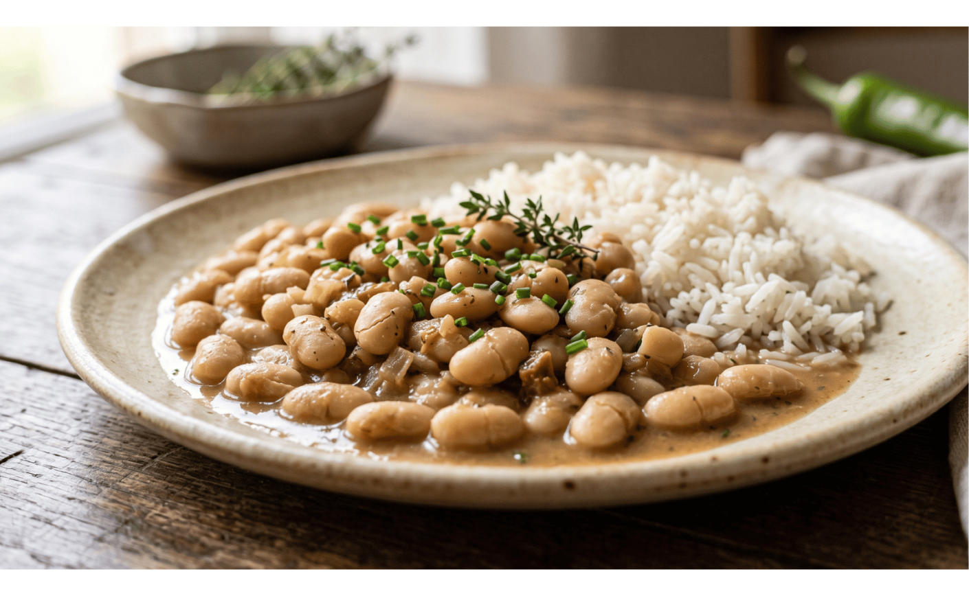 Recette Haricots blancs créoles mijotés au piment végétarien et riz blanc